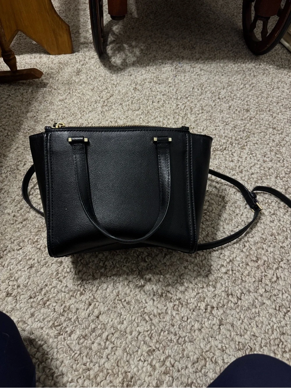 kate spade Black Leather Crossbody Satchel with Gold Hardware